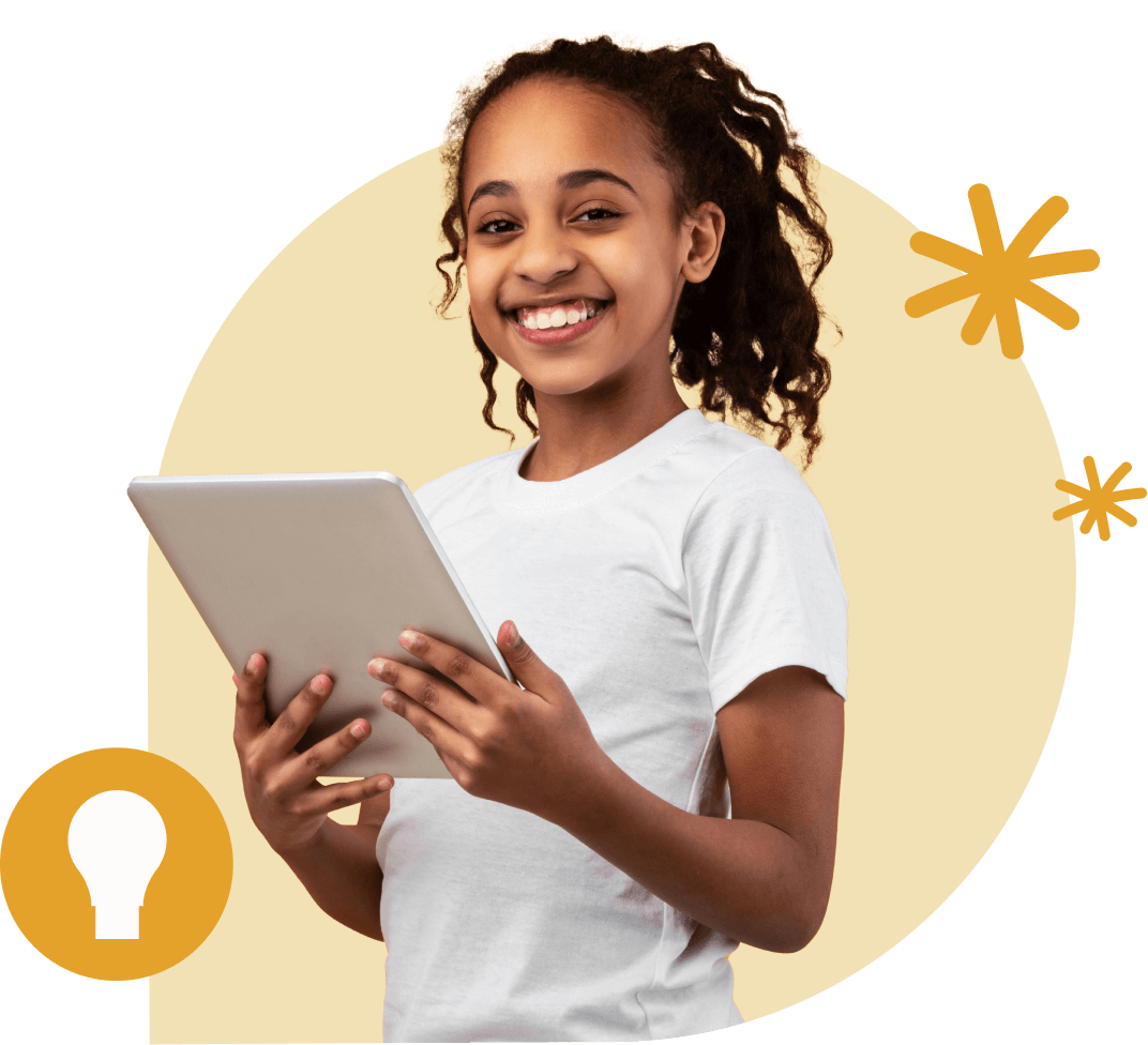 faq Happy Girl with tablet